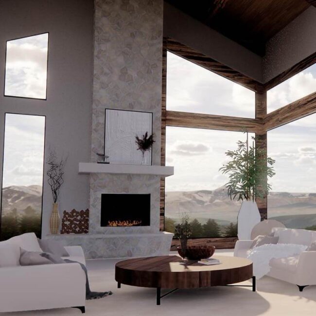 KB Interior Design Work: Interior designer 3D rendering illustrating furniture layout and spatial planning options