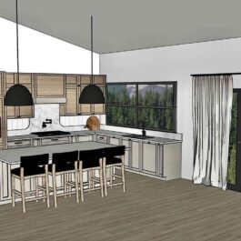 KB Interior Design Work: Interior design 3D rendering of modern kitchen layout with realistic lighting and materials